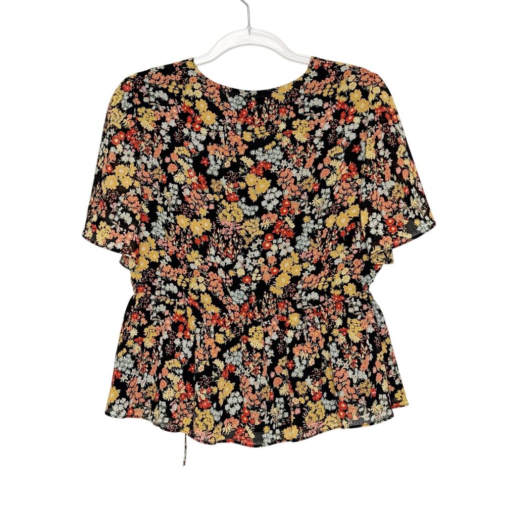 MADEWELL Short-Sleeve Peplum Wrap Top V-Neck Tie Waist Flower Garden Womens Sz M - Picture 5 of 8